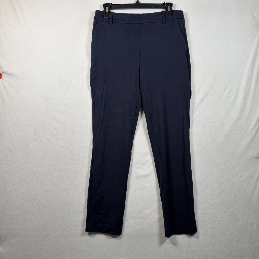 Dalia Pull On Pants Womens Medium Navy Blue Stretch Career Ankle Flat Front